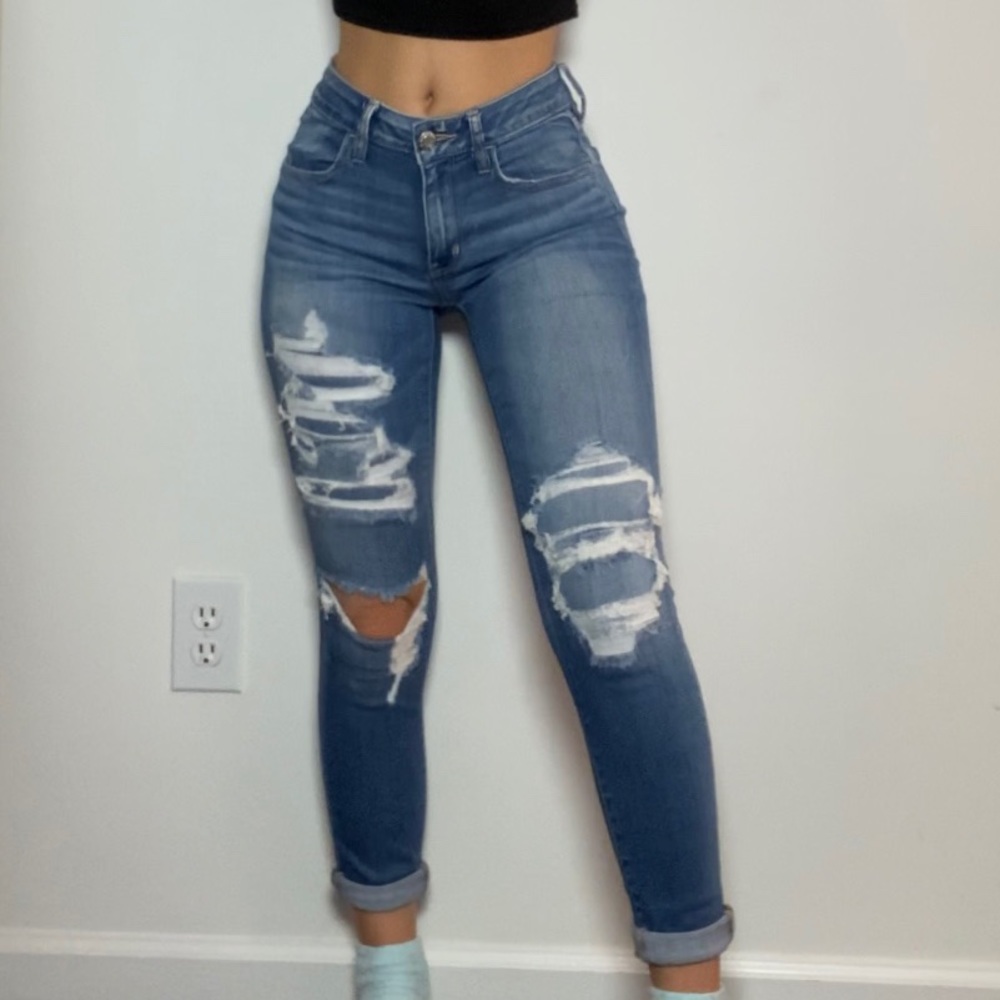 High Waisted Distressed Skinny Jean